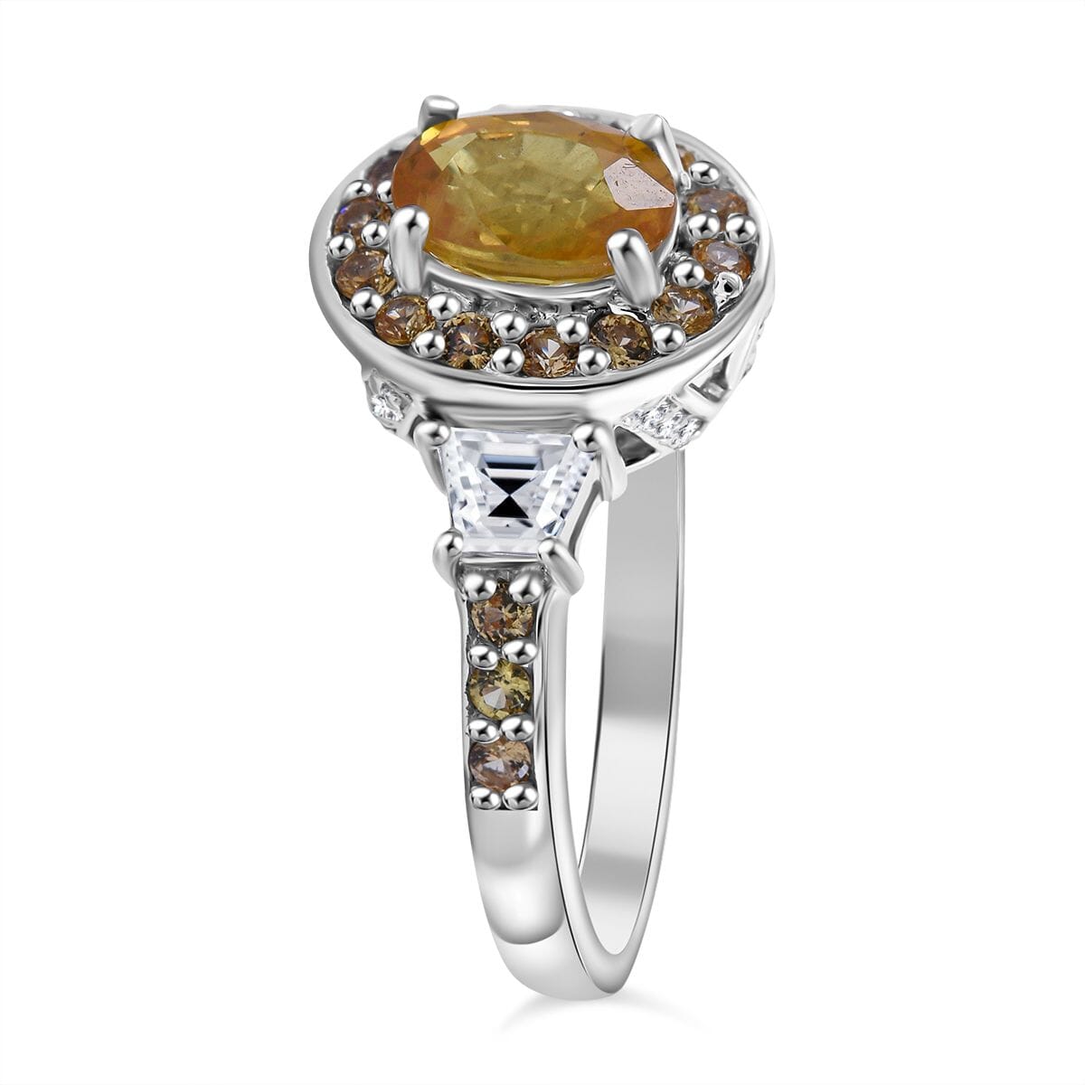 Madagascar Yellow Sapphire and White Zircon 1.65 ctw Luminous Crown Ring in Rhodium Over Sterling Silver (Size 10.0) image number 2