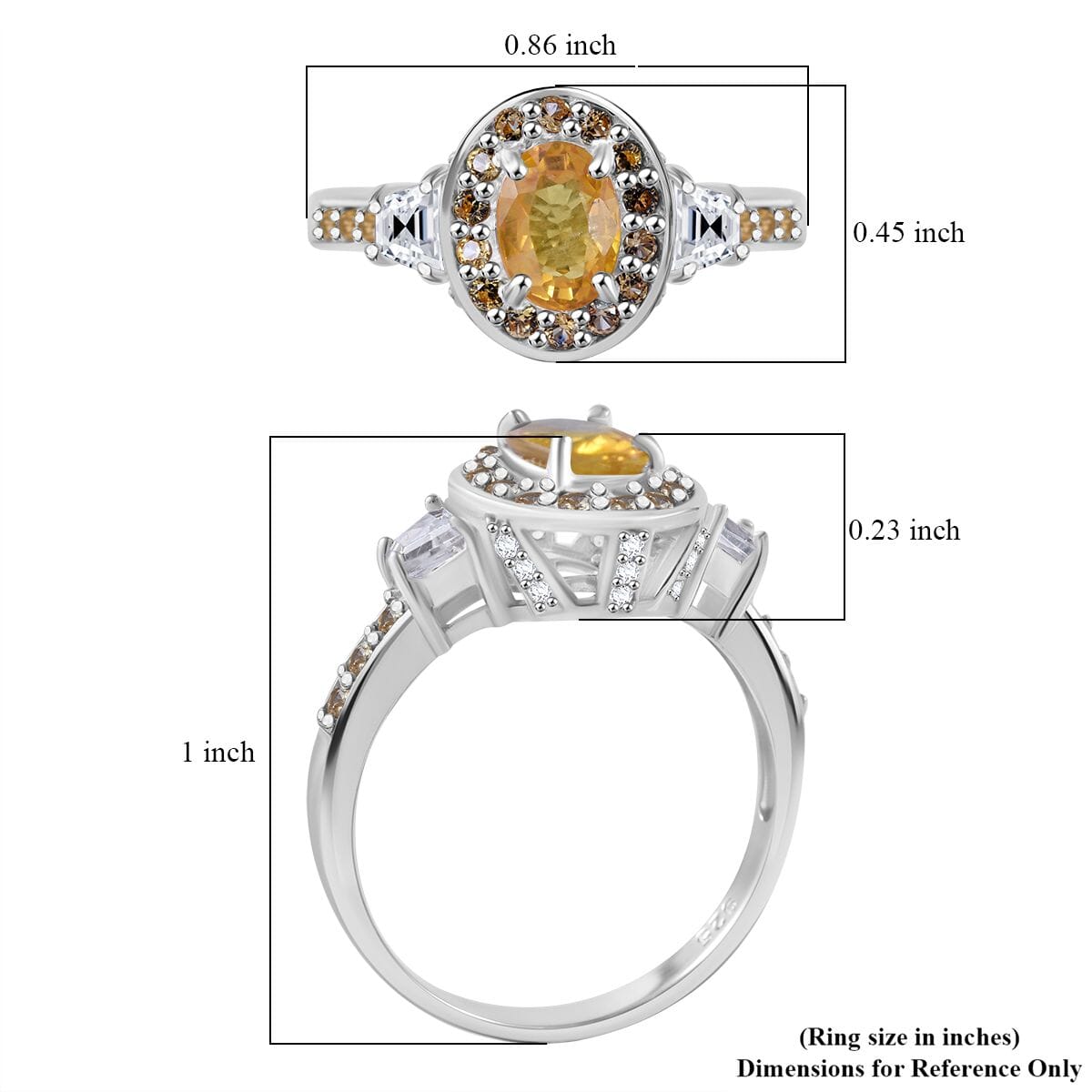 Madagascar Yellow Sapphire and White Zircon 1.65 ctw Luminous Crown Ring in Rhodium Over Sterling Silver (Size 10.0) image number 4