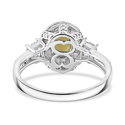Madagascar Yellow Sapphire and White Zircon 1.65 ctw Luminous Crown Ring in Rhodium Over Sterling Silver (Size 8.0)