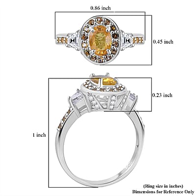 Madagascar Yellow Sapphire and White Zircon 1.65 ctw Luminous Crown Ring in Rhodium Over Sterling Silver (Size 8.0)