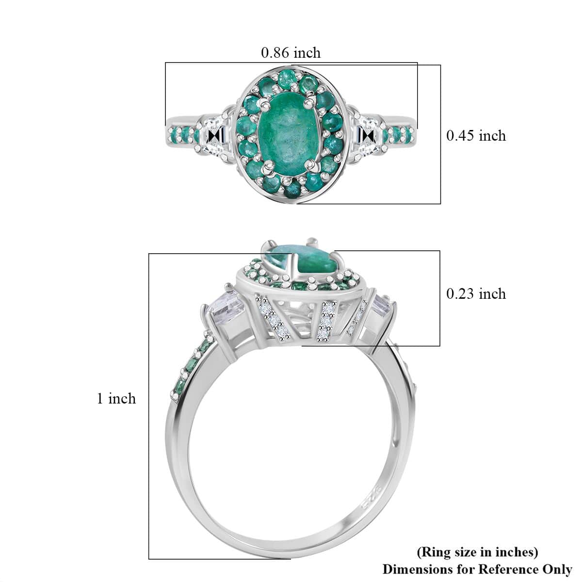 Kagem Zambian Emerald and White Zircon 1.50 ctw Luminous Crown Ring in Rhodium Over Sterling Silver (Size 10.0) image number 4