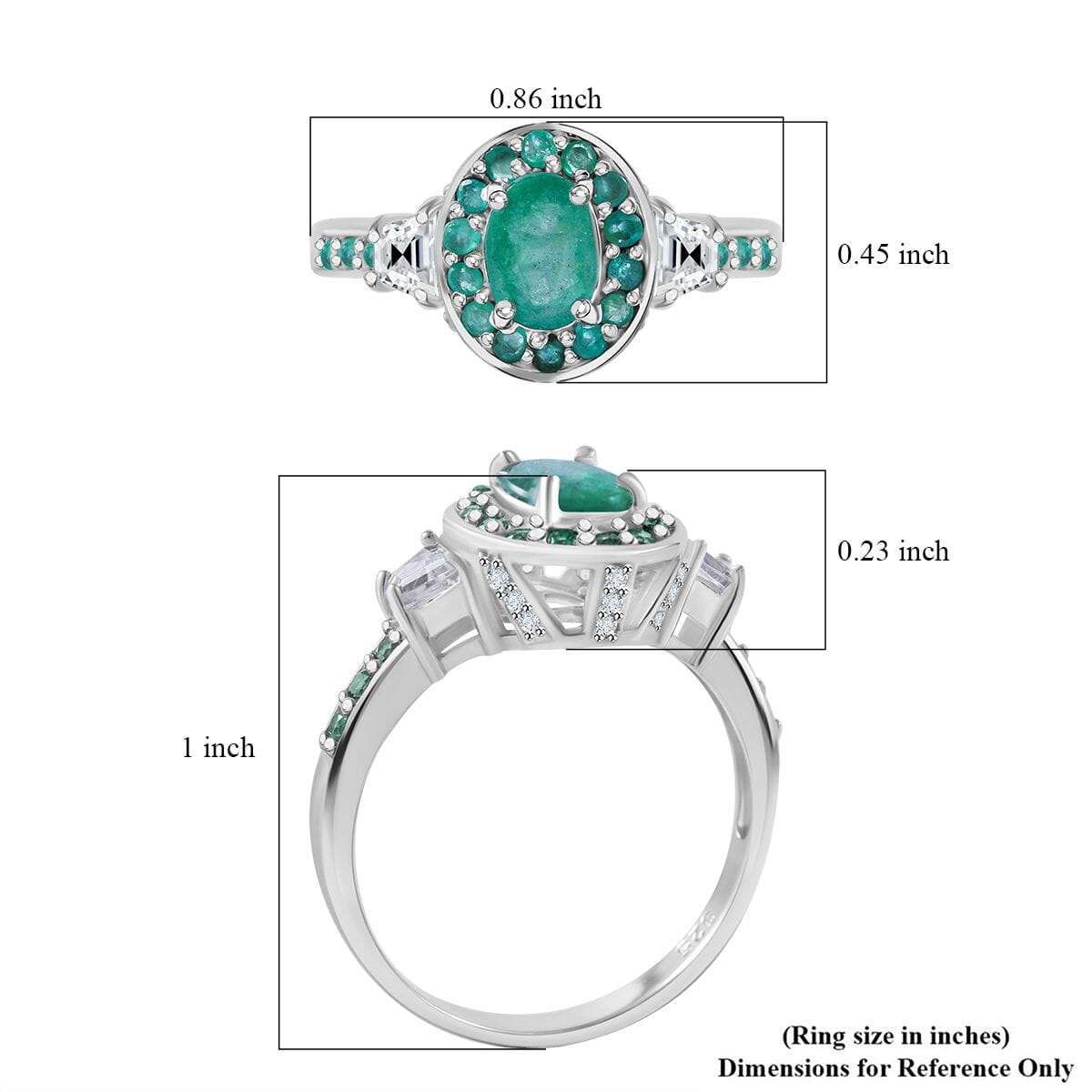 Kagem Zambian Emerald and White Zircon 1.50 ctw Luminous Crown Ring in Rhodium Over Sterling Silver (Size 6.0) image number 4