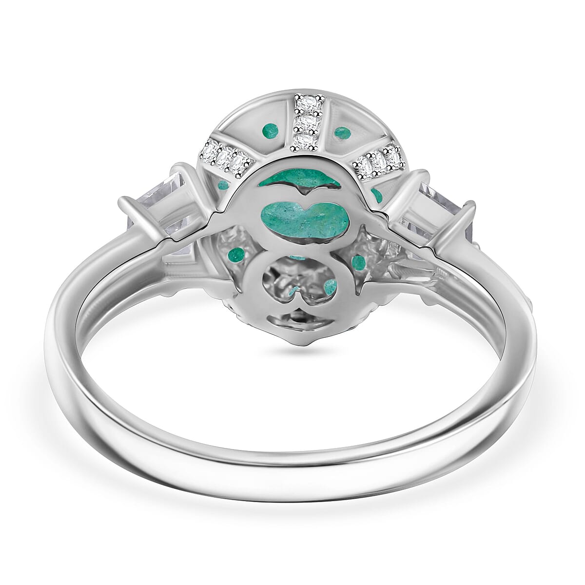 Kagem Zambian Emerald and White Zircon 1.50 ctw Luminous Crown Ring in Rhodium Over Sterling Silver (Size 8.0) image number 3