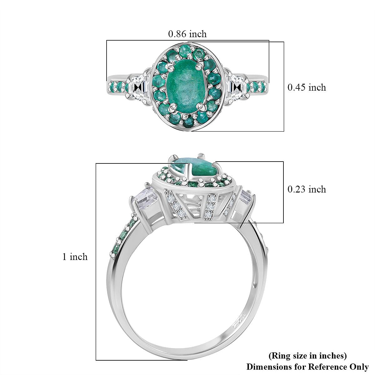 Kagem Zambian Emerald and White Zircon 1.50 ctw Luminous Crown Ring in Rhodium Over Sterling Silver (Size 9.0) image number 4