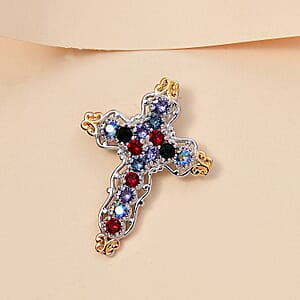 J Francis Embellished with Multi Color Crystal by Swarovski Cross Pendant without Chain in 18K YG Plated and Platinum Bond