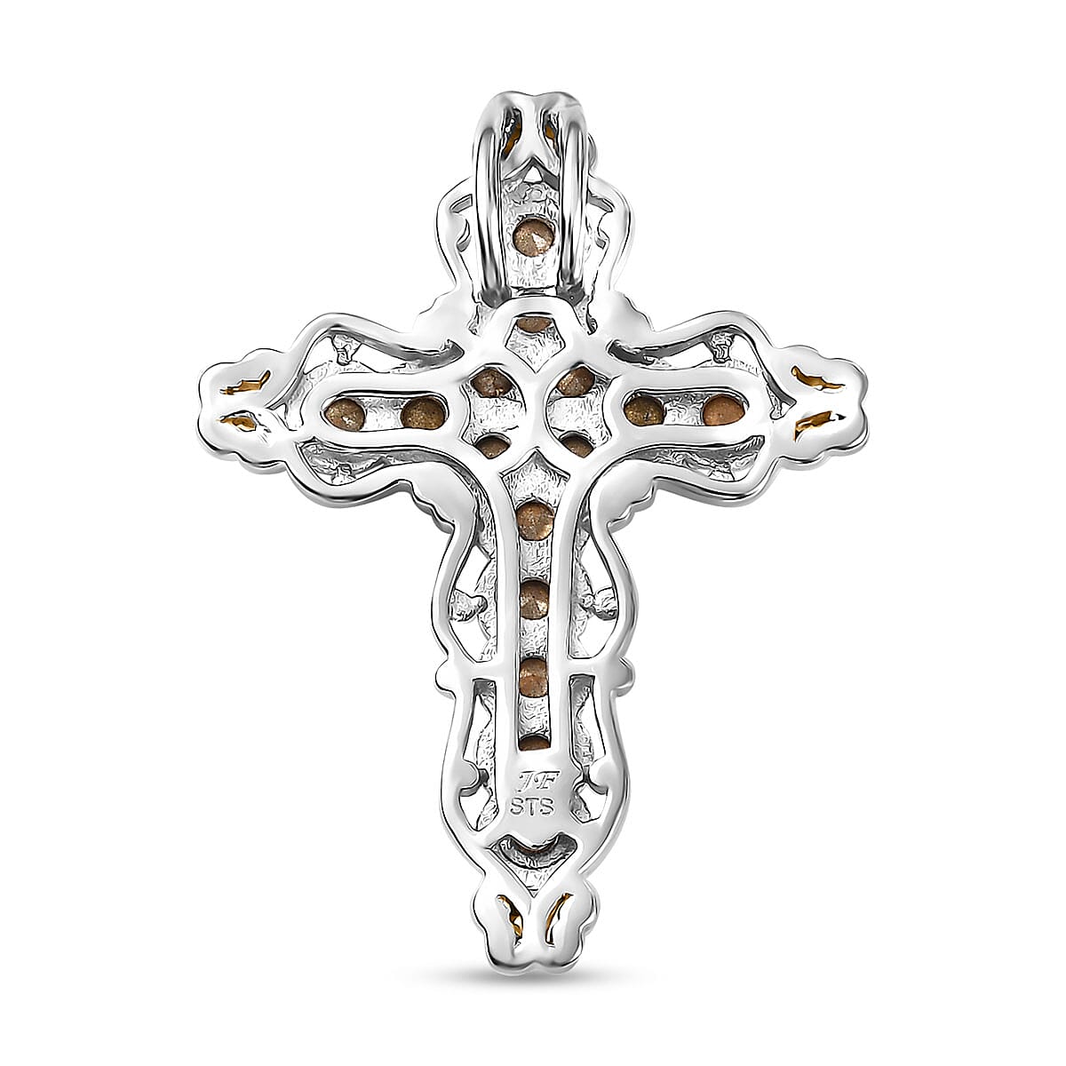 J Francis Embellished with Multi Color Crystal by Swarovski Cross Pendant without Chain in 18K YG Plated and Platinum Bond image number 4