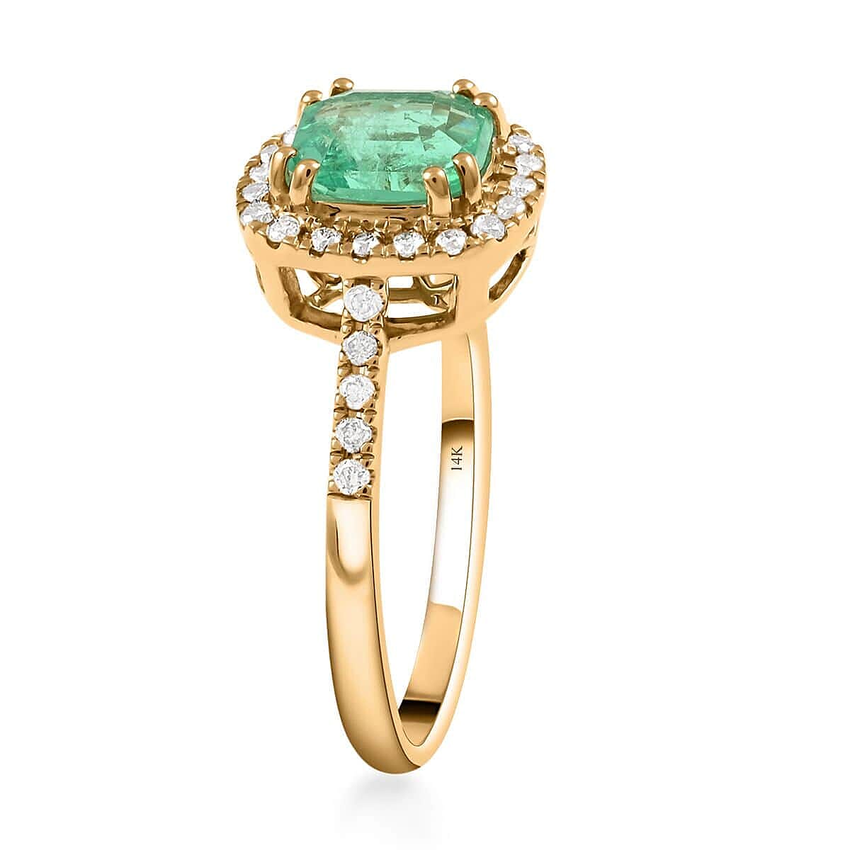 Certified & Appraised Luxoro AAA Boyaca Colombian Emerald and G-H I2 Diamond 1.65 ctw Halo Ring in 14K Yellow Gold (Size 7.5) 2.55 Grams image number 3