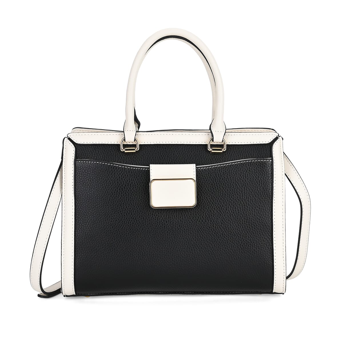 Black with Off-White Genuine Leather Crossbody Bag with Handle Drop and Shoulder Strap 51 Inches image number 0