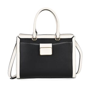 Black with Off-White Genuine Leather Crossbody Bag with Handle Drop and Shoulder Strap 51 Inches
