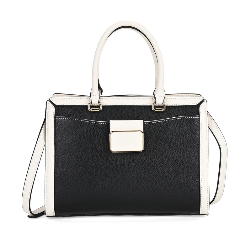 Black with Off-White Genuine Leather Crossbody Bag with Handle Drop and Shoulder Strap 51 Inches