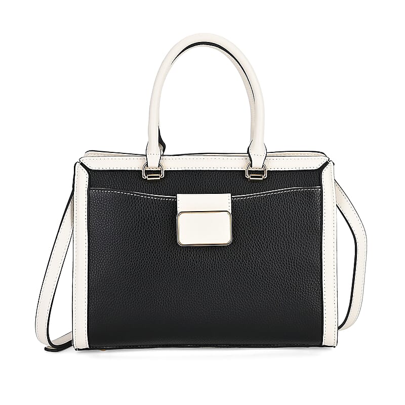 Black with Off-White Genuine Leather Crossbody Bag with Handle Drop and Shoulder Strap 51 Inches