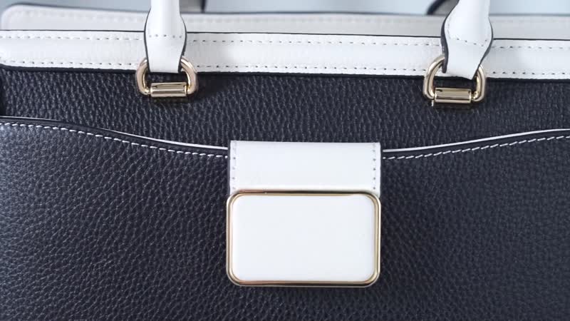 Black with Off-White Genuine Leather Crossbody Bag (11"x5.1"x8.3") with Handle Drop and Shoulder Strap (51")
