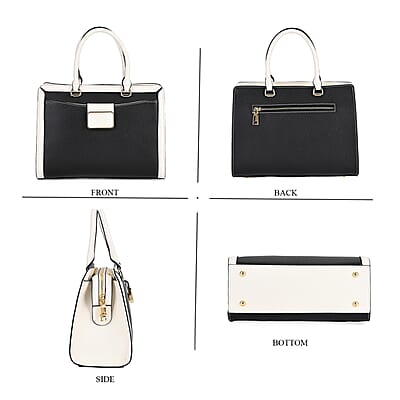 Black with Off-White Genuine Leather Crossbody Bag with Handle Drop and Shoulder Strap 51 Inches