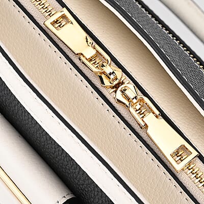 Black with Off-White Genuine Leather Crossbody Bag with Handle Drop and Shoulder Strap 51 Inches