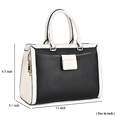 Black with Off-White Genuine Leather Crossbody Bag with Handle Drop and Shoulder Strap 51 Inches