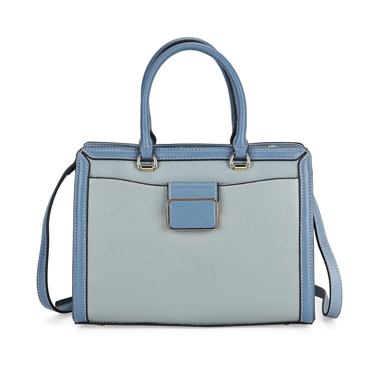 Light Blue with Dark Blue Genuine Leather Crossbody Bag with Handle Drop and Shoulder Strap 51 Inches image number 0