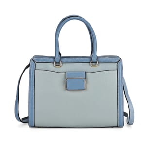 Light Blue with Dark Blue Genuine Leather Crossbody Bag with Handle Drop and Shoulder Strap 51 Inches