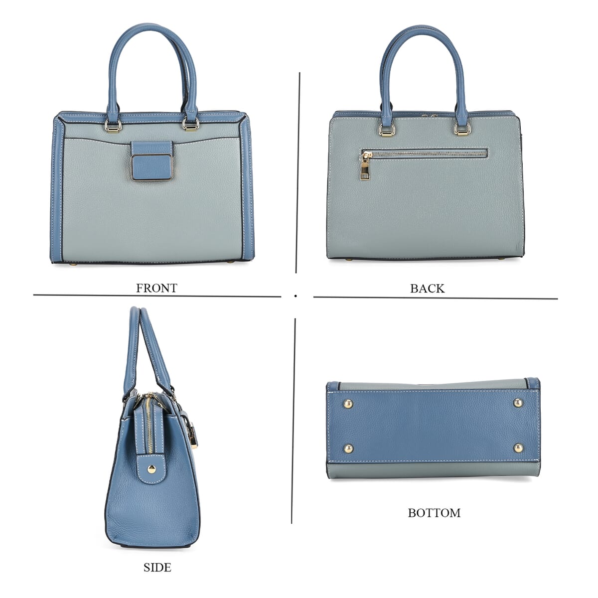 Light Blue with Dark Blue Genuine Leather Crossbody Bag with Handle Drop and Shoulder Strap 51 Inches image number 3