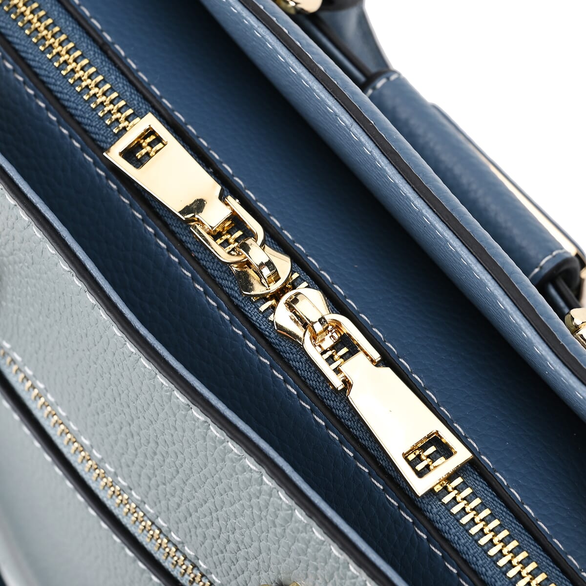 Light Blue with Dark Blue Genuine Leather Crossbody Bag with Handle Drop and Shoulder Strap 51 Inches image number 5