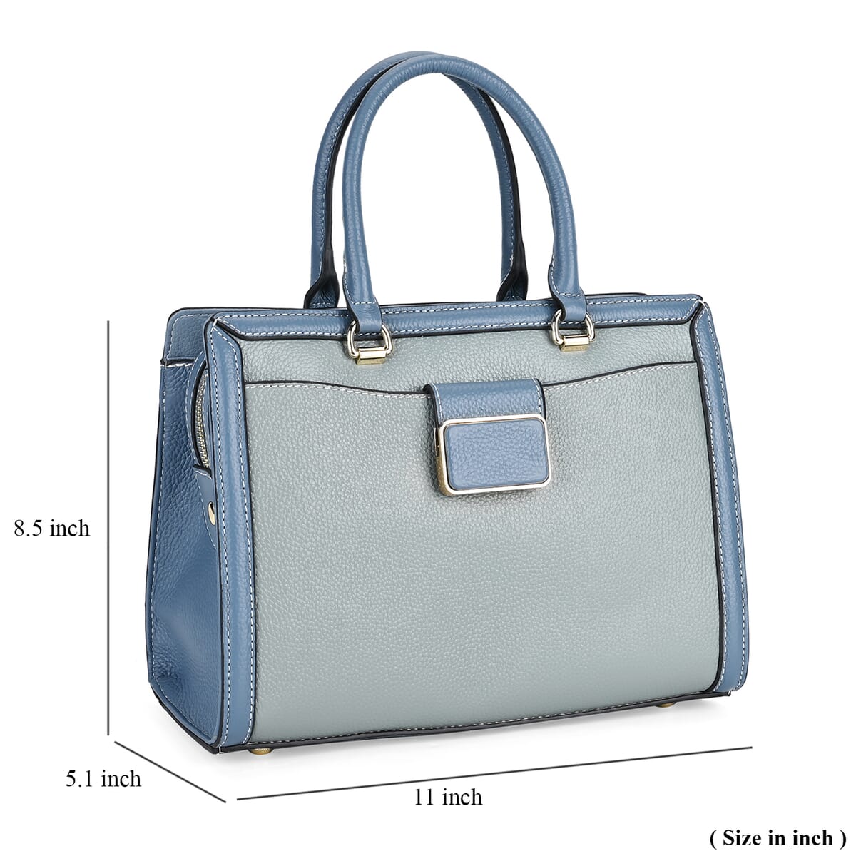 Light Blue with Dark Blue Genuine Leather Crossbody Bag with Handle Drop and Shoulder Strap 51 Inches image number 6