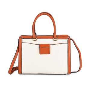 Off-White with Brown Genuine Leather Crossbody Bag with Handle Drop and Shoulder Strap 51 Inches