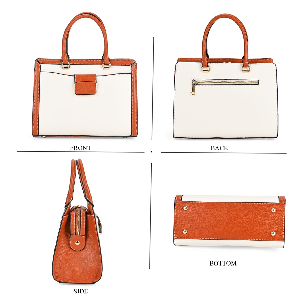 Off-White with Brown Genuine Leather Crossbody Bag with Handle Drop and Shoulder Strap 51 Inches image number 3