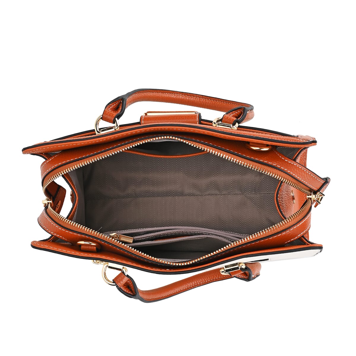 Off-White with Brown Genuine Leather Crossbody Bag with Handle Drop and Shoulder Strap 51 Inches image number 4