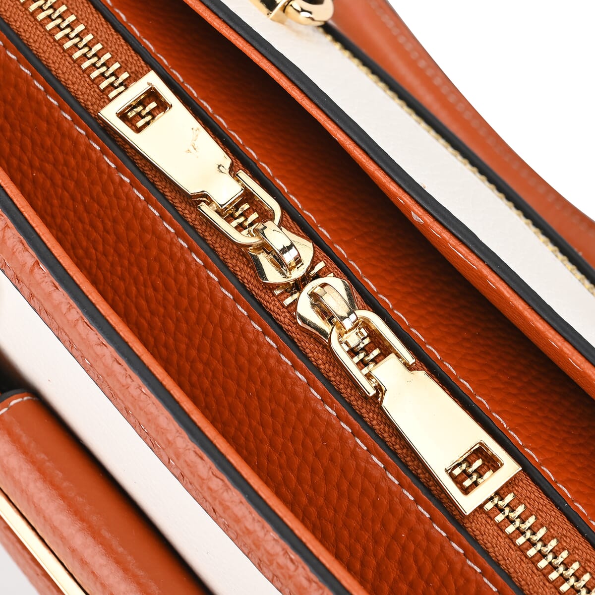 Off-White with Brown Genuine Leather Crossbody Bag with Handle Drop and Shoulder Strap 51 Inches image number 5