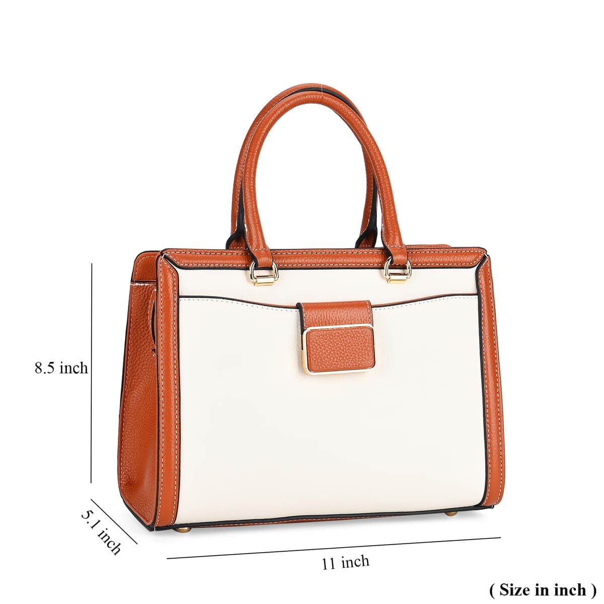 Off-White with Brown Genuine Leather Crossbody Bag with Handle Drop and Shoulder Strap 51 Inches image number 6