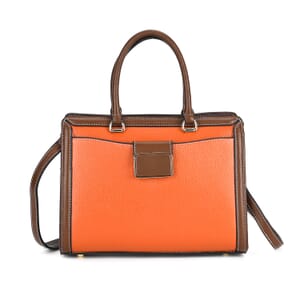 Light Brown with Dark Brown Genuine Leather Crossbody Bag with Handle Drop and Shoulder Strap 51 Inches
