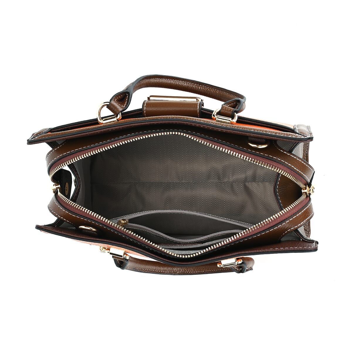 Light Brown with Dark Brown Genuine Leather Crossbody Bag with Handle Drop and Shoulder Strap 51 Inches image number 4