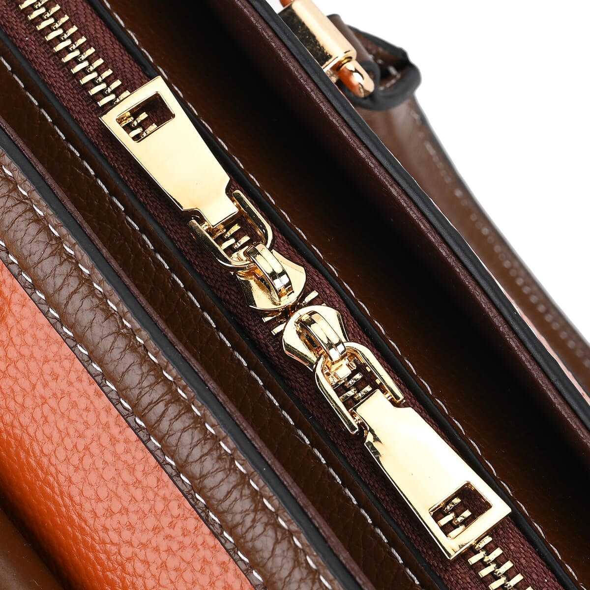 Light Brown with Dark Brown Genuine Leather Crossbody Bag with Handle Drop and Shoulder Strap 51 Inches image number 5
