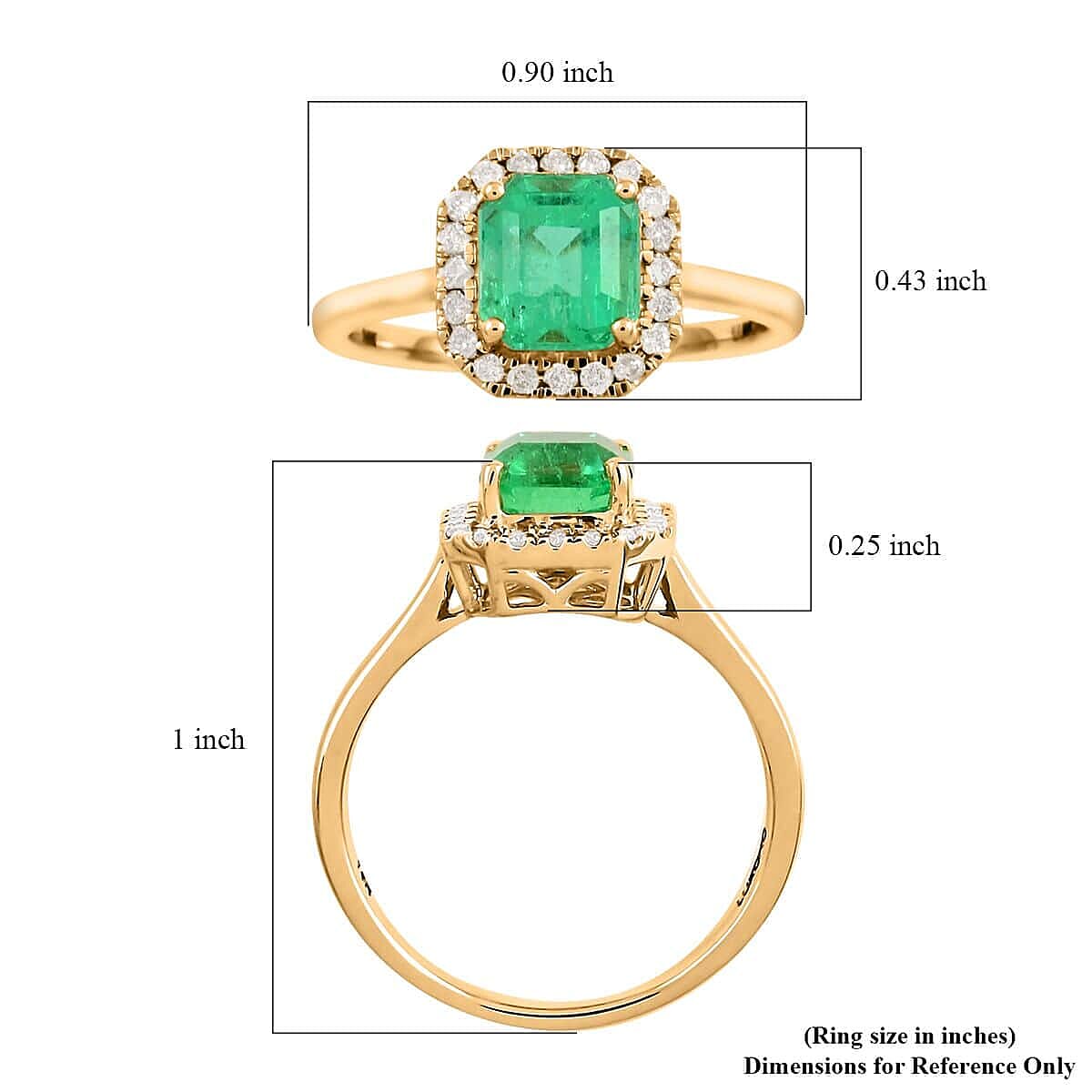 Certified and Appraised Luxoro AAA Boyaca Colombian Emerald and G-H I2 Diamond 1.50 ctw Halo Ring in 14K Yellow Gold (Size 5.0) 2.85 Grams