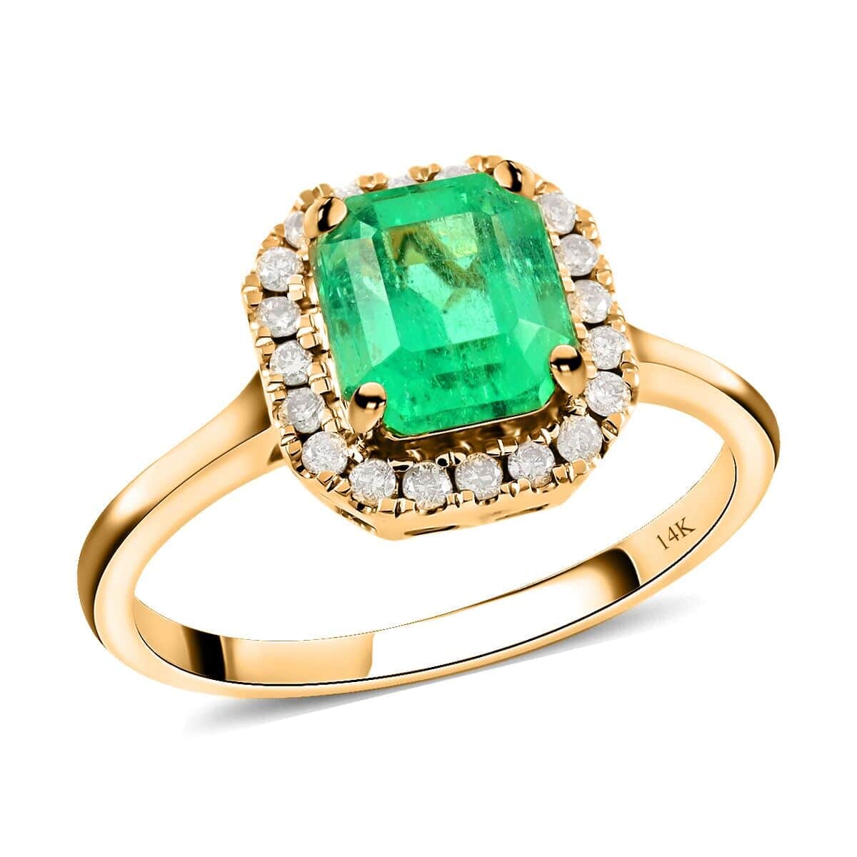 Certified Luxoro AAA Boyaca Colombian Emerald and G-H I2 Diamond 1.50 ctw Halo Ring in 14K Yellow Gold (Size 8.5) 2.85 Grams image number 0