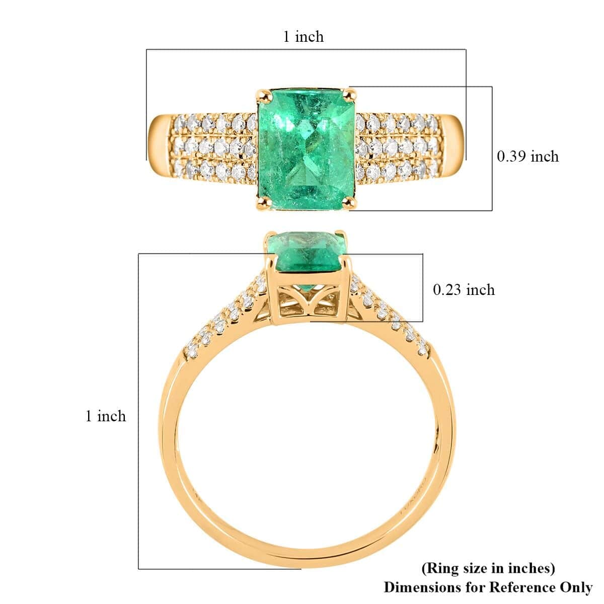 Certified Luxoro AAA Boyaca Colombian Emerald and G-H I2 Diamond 1.65 ctw Ring in 14K Yellow Gold (Size 5.0) image number 5