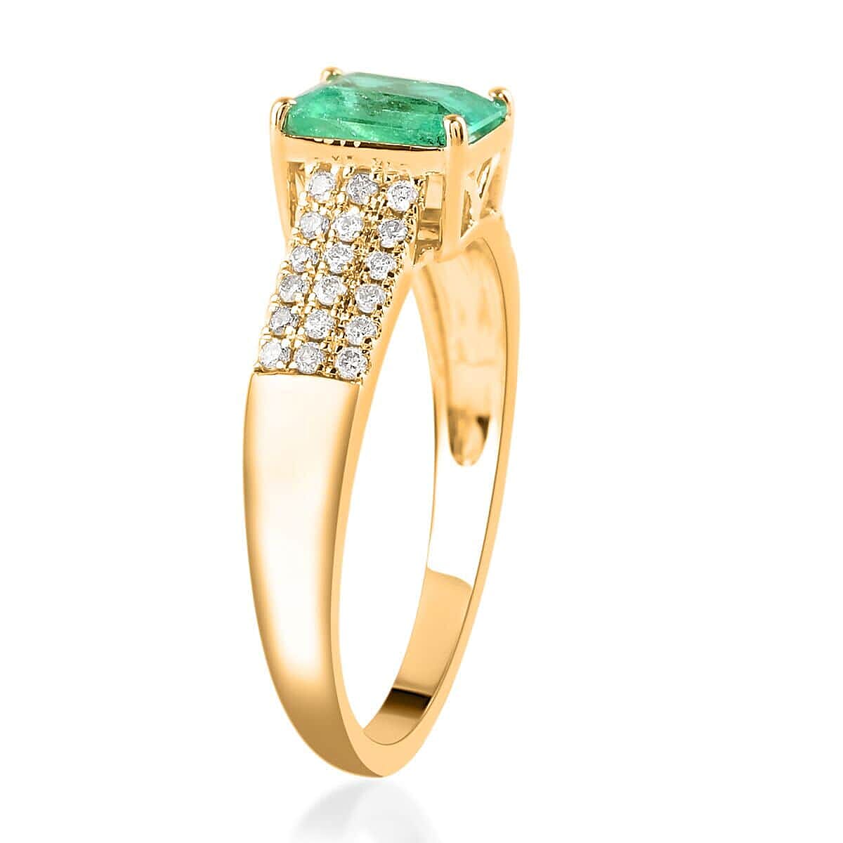 Certified Luxoro AAA Boyaca Colombian Emerald and G-H I2 Diamond 1.65 ctw Ring in 14K Yellow Gold (Size 5.5) image number 3