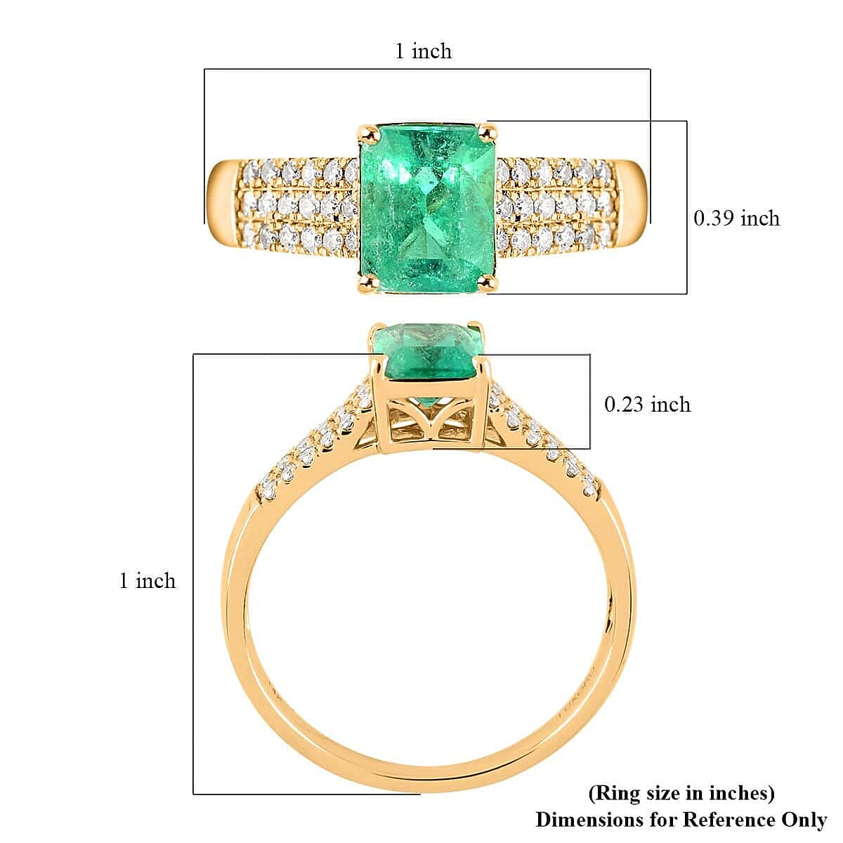 Certified Luxoro AAA Boyaca Colombian Emerald and G-H I2 Diamond 1.65 ctw Ring in 14K Yellow Gold (Size 5.5) image number 5