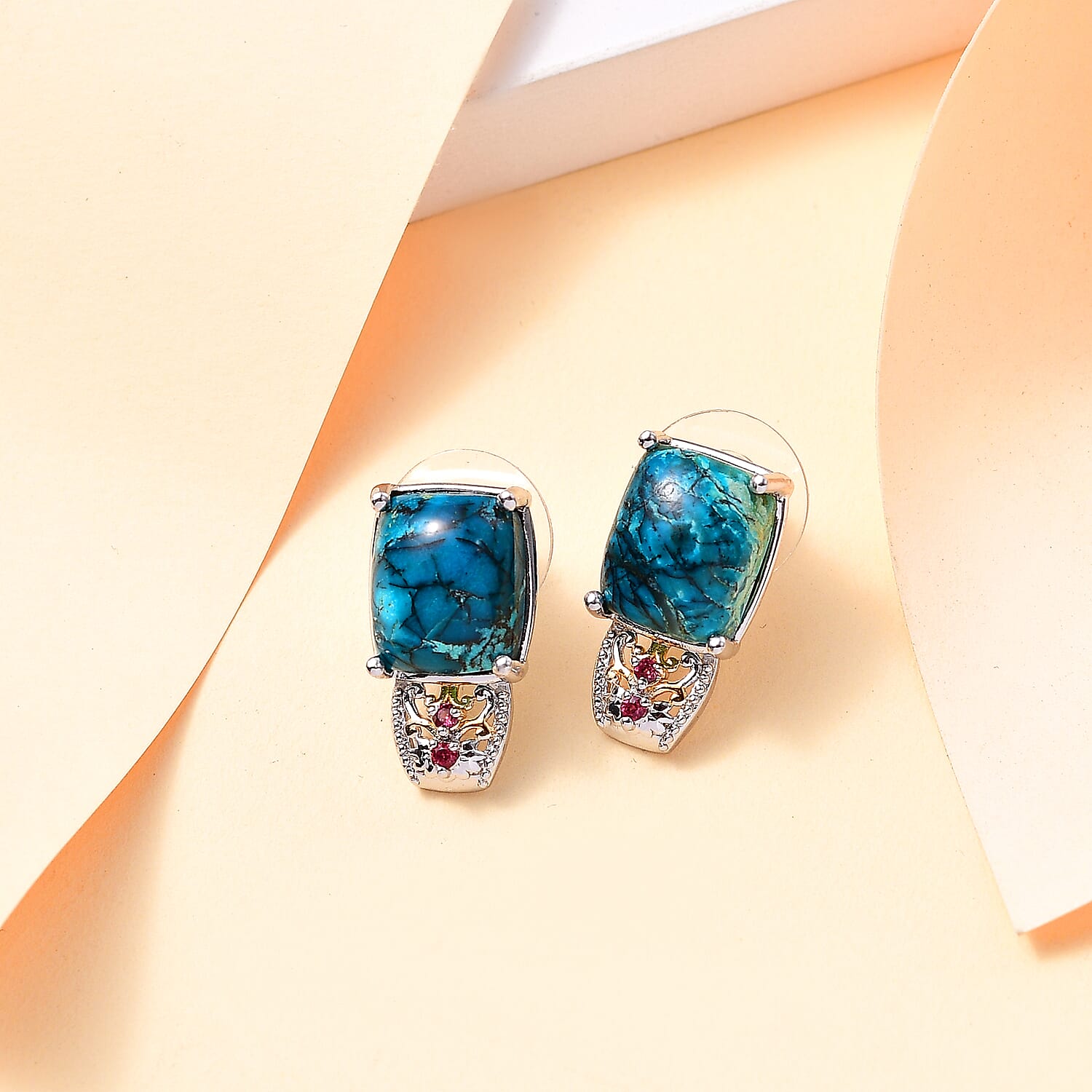 Karis Table Mountain Shadowkite and Orissa Rhodolite Garnet 14.75 ctw Floral Earrings in 18K YG Plated and Platinum Bond