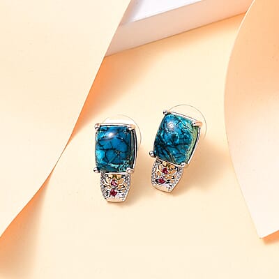 Karis Table Mountain Shadowkite and Orissa Rhodolite Garnet 14.75 ctw Floral Earrings in 18K YG Plated and Platinum Bond