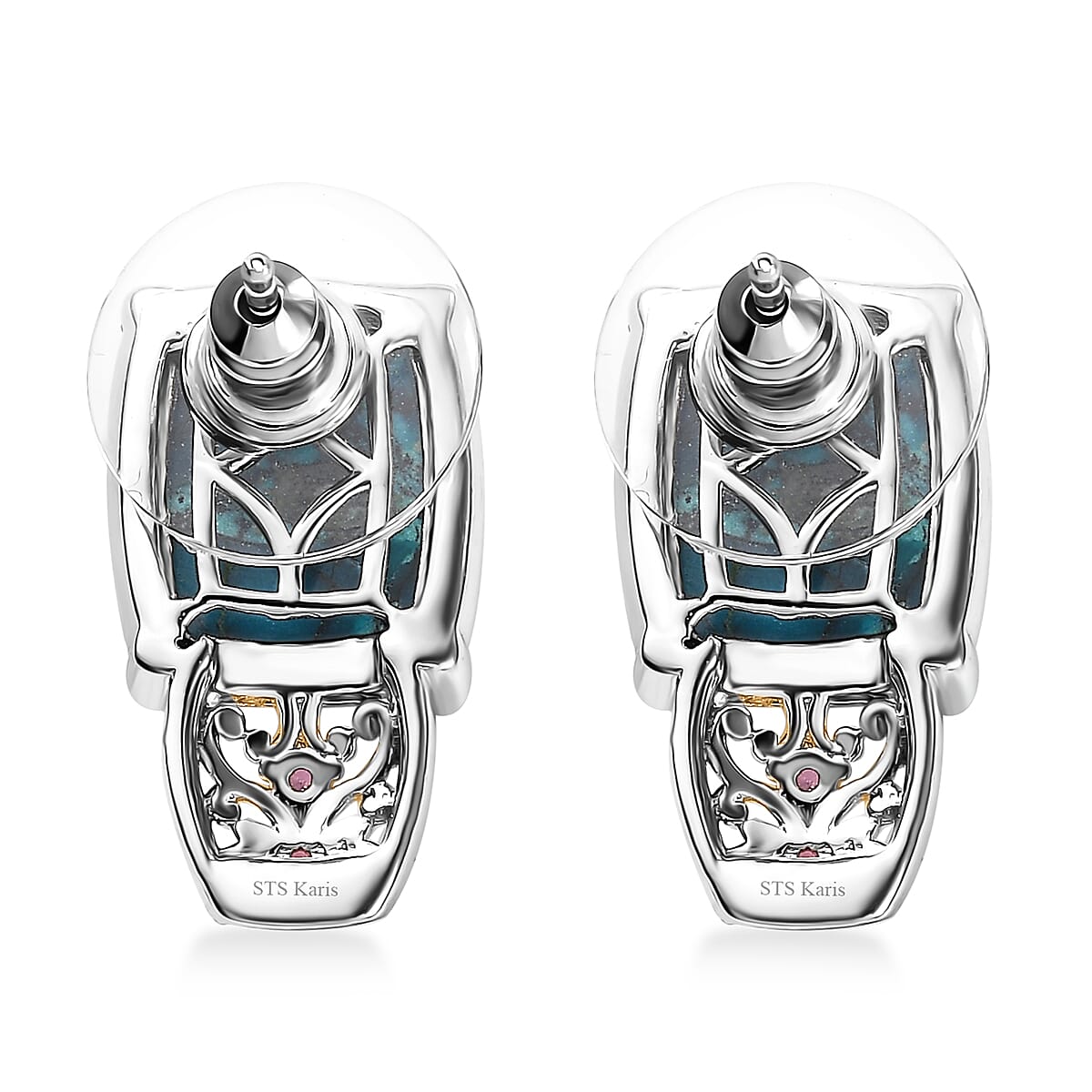 Karis Table Mountain Shadowkite and Orissa Rhodolite Garnet 14.75 ctw Floral Earrings in 18K YG Plated and Platinum Bond
