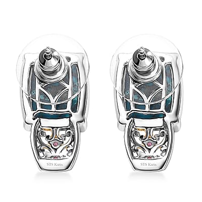 Karis Table Mountain Shadowkite and Orissa Rhodolite Garnet 14.75 ctw Floral Earrings in 18K YG Plated and Platinum Bond