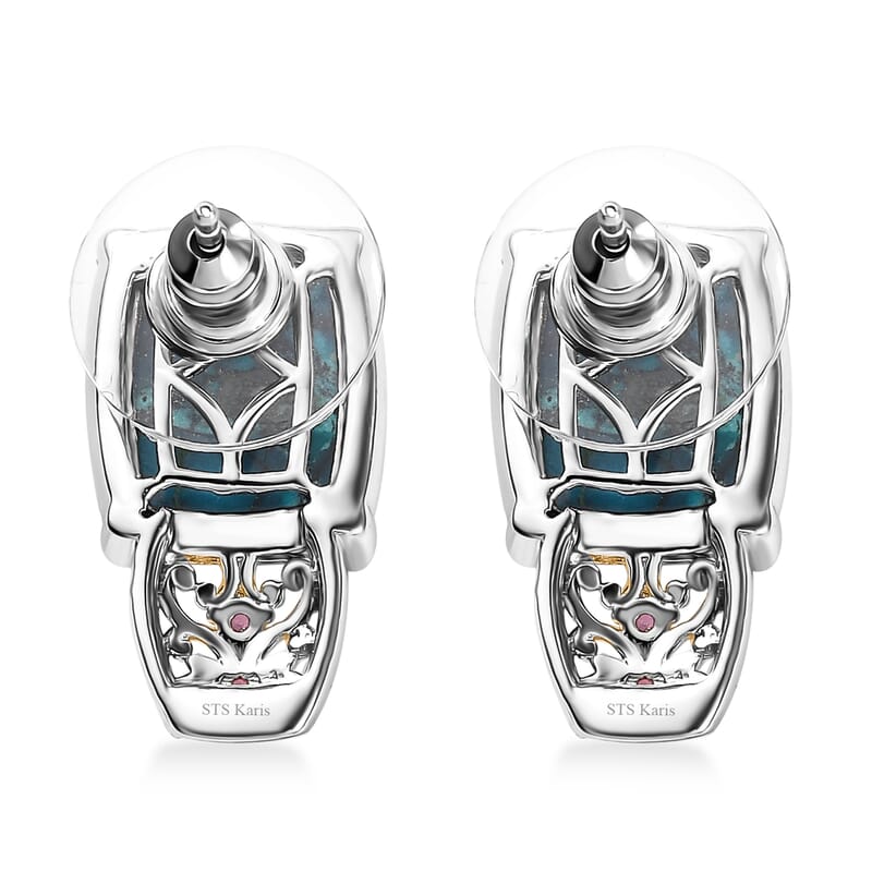 Karis Table Mountain Shadowkite and Orissa Rhodolite Garnet 14.75 ctw Floral Earrings in 18K YG Plated and Platinum Bond