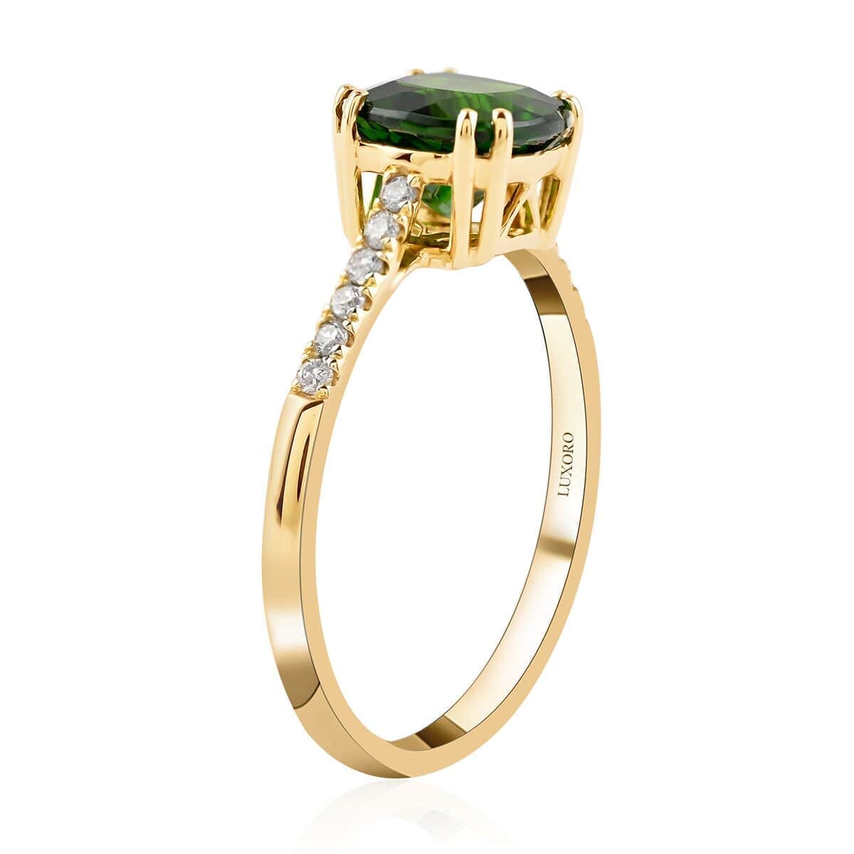 Certified& Appraised Luxoro AAA Chrome Diopside and G-H I1 Diamond 1.70 ctw Ring in 10K Yellow Gold (Size 5.0) image number 2