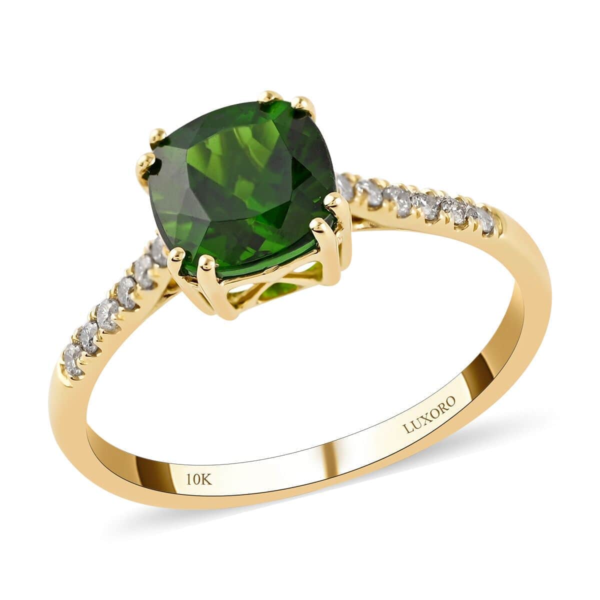 Certified& Appraised Luxoro AAA Chrome Diopside and G-H I1 Diamond 1.70 ctw Ring in 10K Yellow Gold (Size 5.5) image number 0