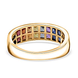 Luxoro AAA Rainbow Sapphire Band Ring in 10K Yellow Gold 2.40 ctw (Size 5.5)