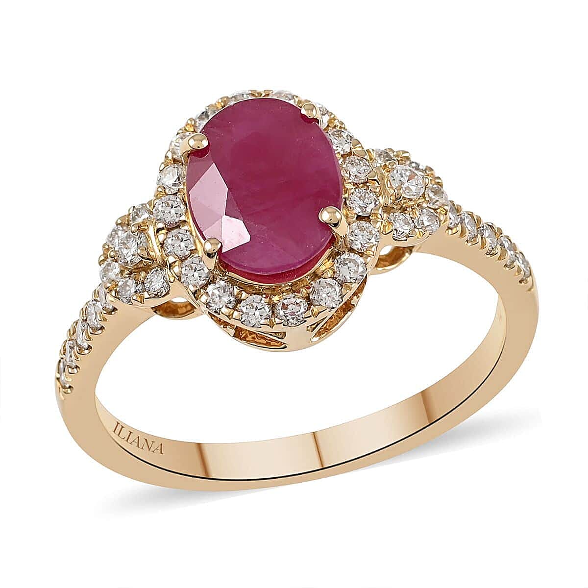 Certified and Appraised Iliana AAA CABO DELGADO Ruby and G-H SI Diamond 1.85 ctw Halo Ring in 18K Yellow Gold (Size 5.0)