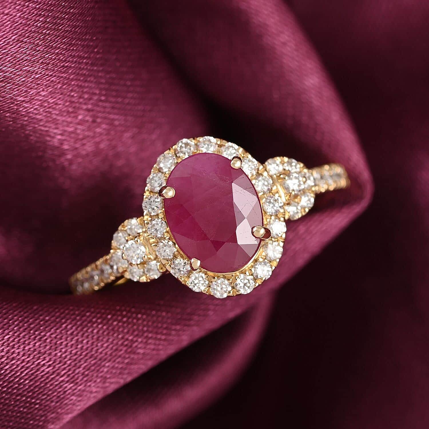 Certified and Appraised Iliana AAA CABO DELGADO Ruby and G-H SI Diamond 1.85 ctw Halo Ring in 18K Yellow Gold (Size 5.0)