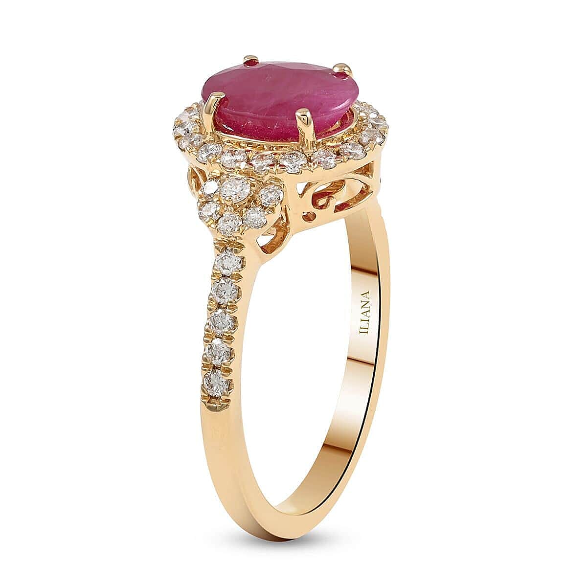 Certified and Appraised Iliana AAA CABO DELGADO Ruby and G-H SI Diamond 1.85 ctw Halo Ring in 18K Yellow Gold (Size 5.0)