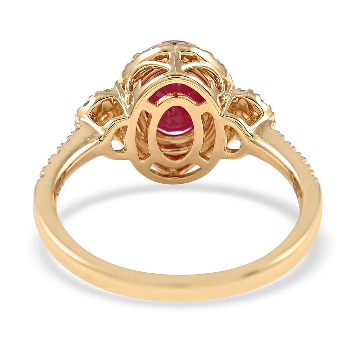 Certified and Appraised Iliana AAA CABO DELGADO Ruby and G-H SI Diamond 1.85 ctw Halo Ring in 18K Yellow Gold (Size 5.0)