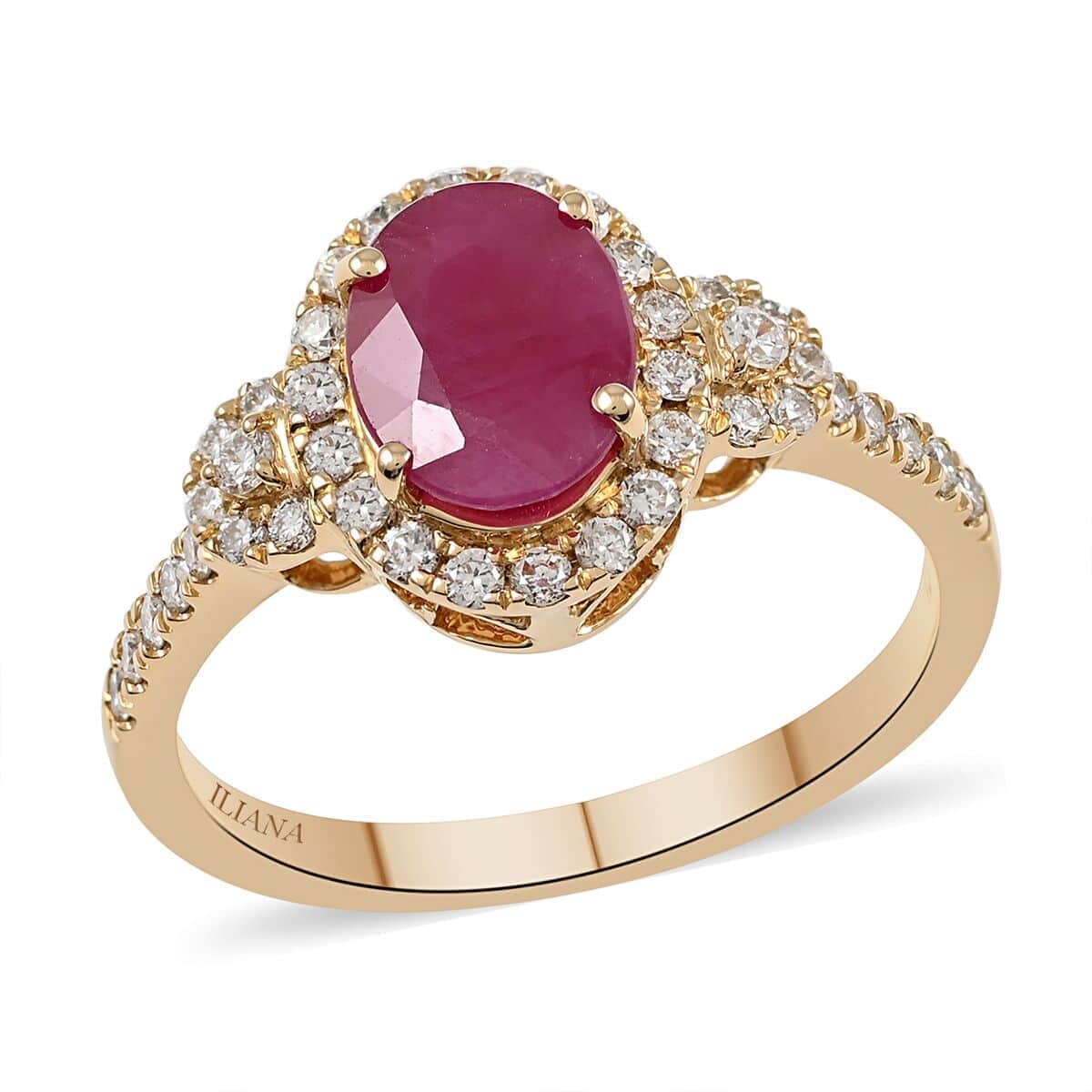 Certified and Appraised Iliana AAA CABO DELGADO Ruby and G-H SI Diamond 1.85 ctw Halo Ring in 18K Yellow Gold (Size 7.5) image number 0